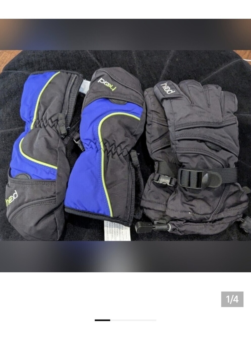 Head snow gloves and mitts bundle. Black/Blue. Youth medium, new without tags.
